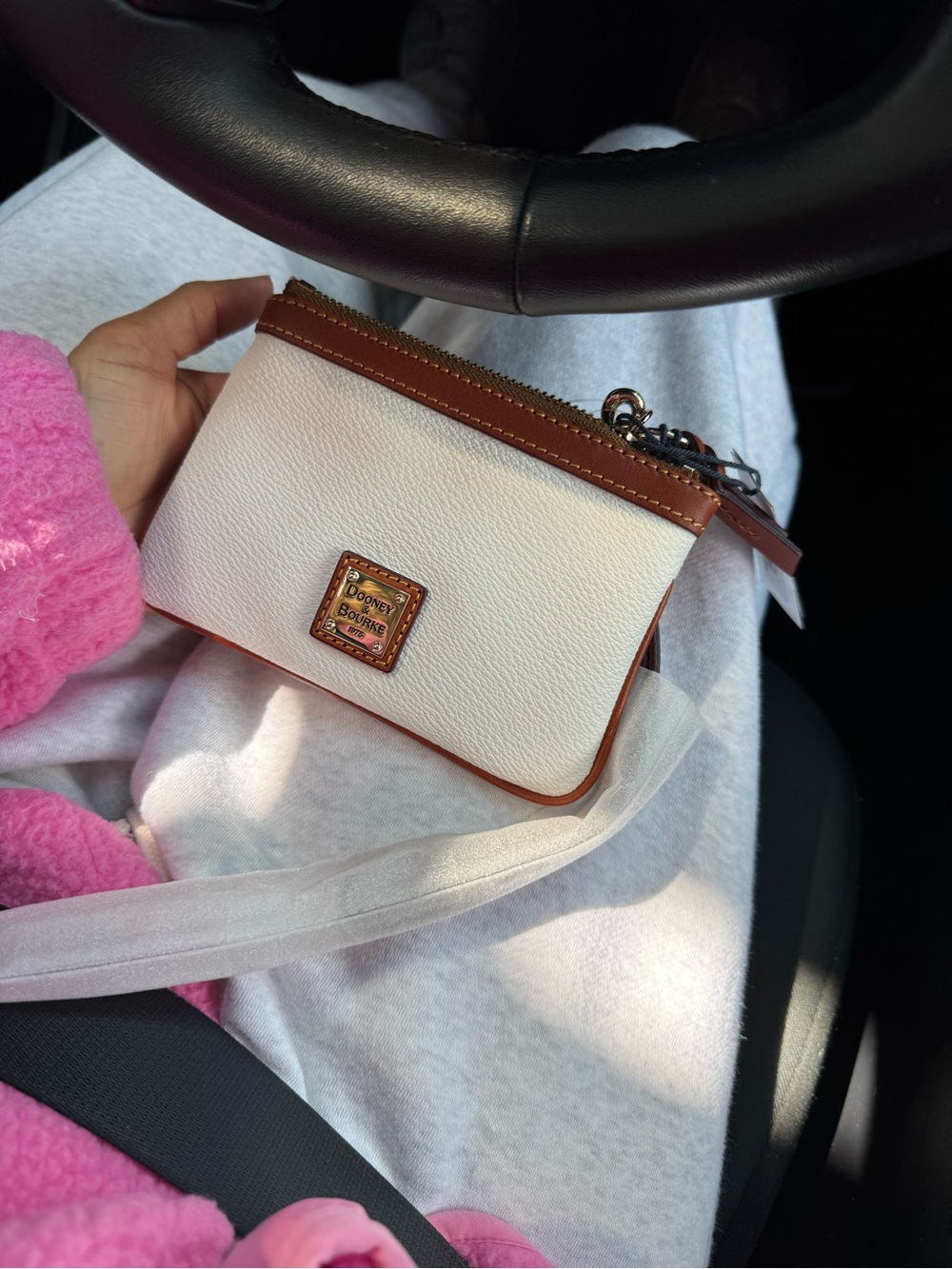 Dooney & Bourke White and Brown Zip Pouch Wallet